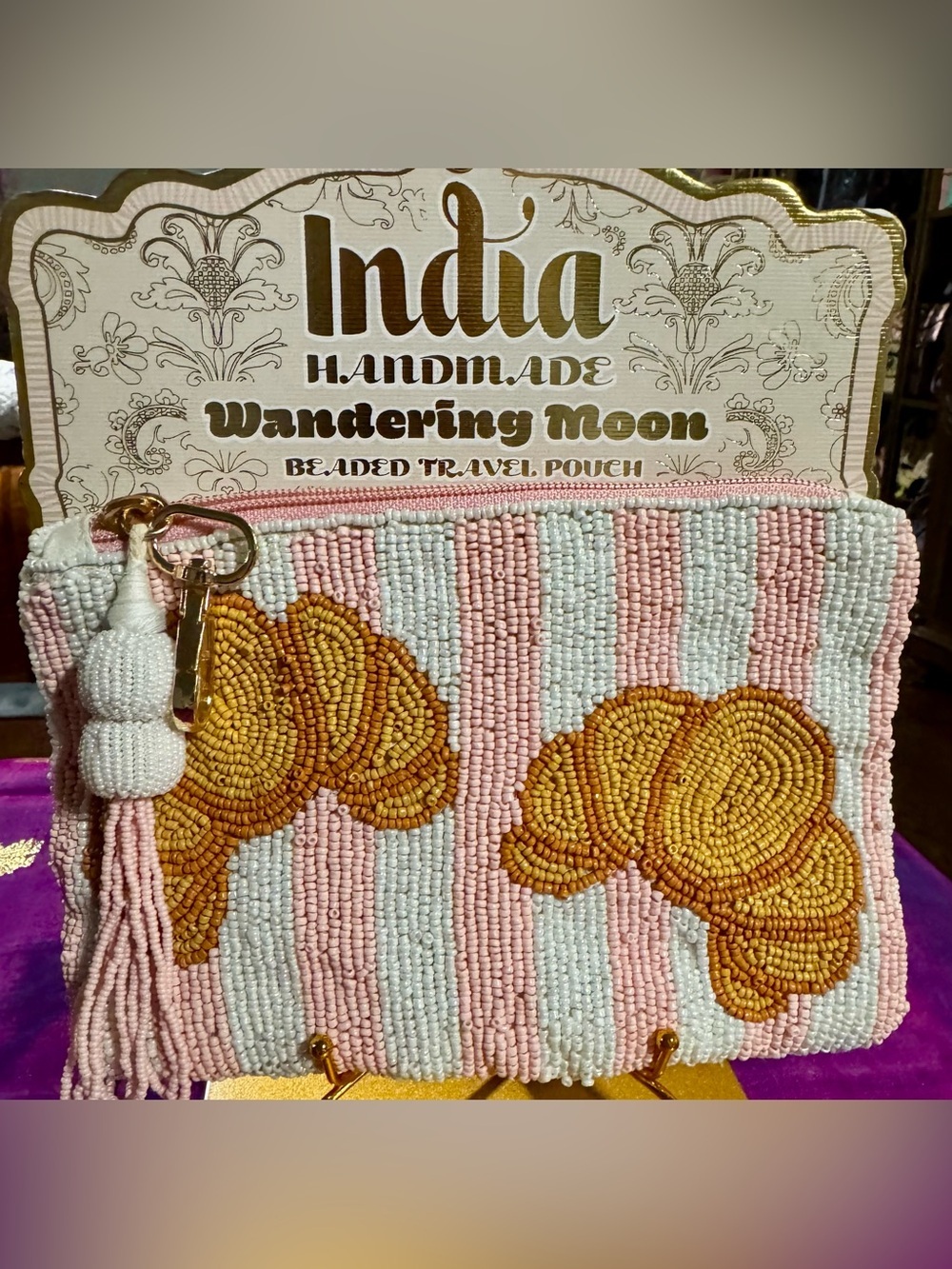✨NWT Wandering Moon "India Handmade" Beaded Croissant Pouch✨